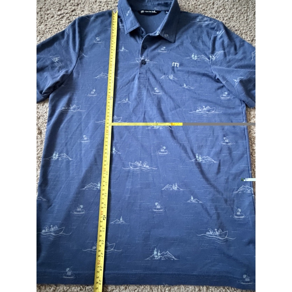 Travis Mathew Short Sleeve Polo Shirt Blue Boat Mountain Theme Logo Large JBHS - Picture 5 of 11
